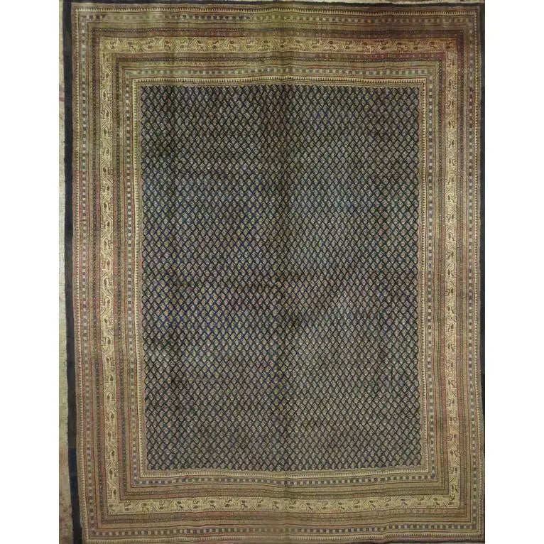 One Of The Kind Hand-Knotted Persian Wool Rug _ Luxurious Vintage Design, 11'4" X 8'5", Artisan Crafted